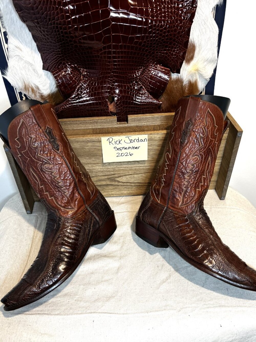 Lucchese 1883 Sienna Brown Ostrich Leg Cowboy Boots in men's size 13D - Picture 8 of 10